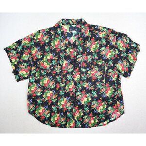 HUNTERS RUN - WOMEN'S BLACK FLORAL PRINT SHORT SLEEVE BUTTON-UP SHIRT - SIZE S